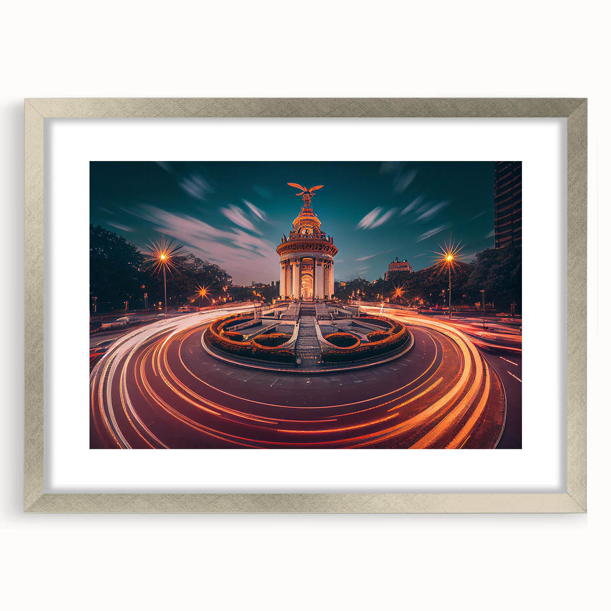Textured art print of abstract Mexico City scenery in muted earth tones on a framed canvas, suitable for bedroom decor.