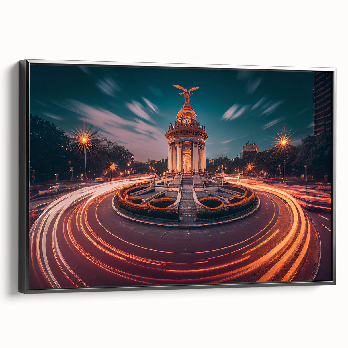 Black and white framed canvas depicting a vintage-style Mexico City landscape, ideal for bedroom decor.