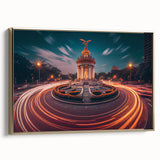 Framed canvas featuring a vintage-style landscape painting of Mexico City in muted gold and black tones.