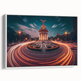Vintage poster art of Mexico City on a large framed canvas, featuring vibrant colors against a black background.