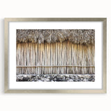Textured abstract art print of Quintana Roo scenery in muted earth tones, framed in silver, ideal for bedroom art.