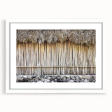Abstract art print depicting a serene Quintana Roo landscape in muted blue and green tones, framed in white.