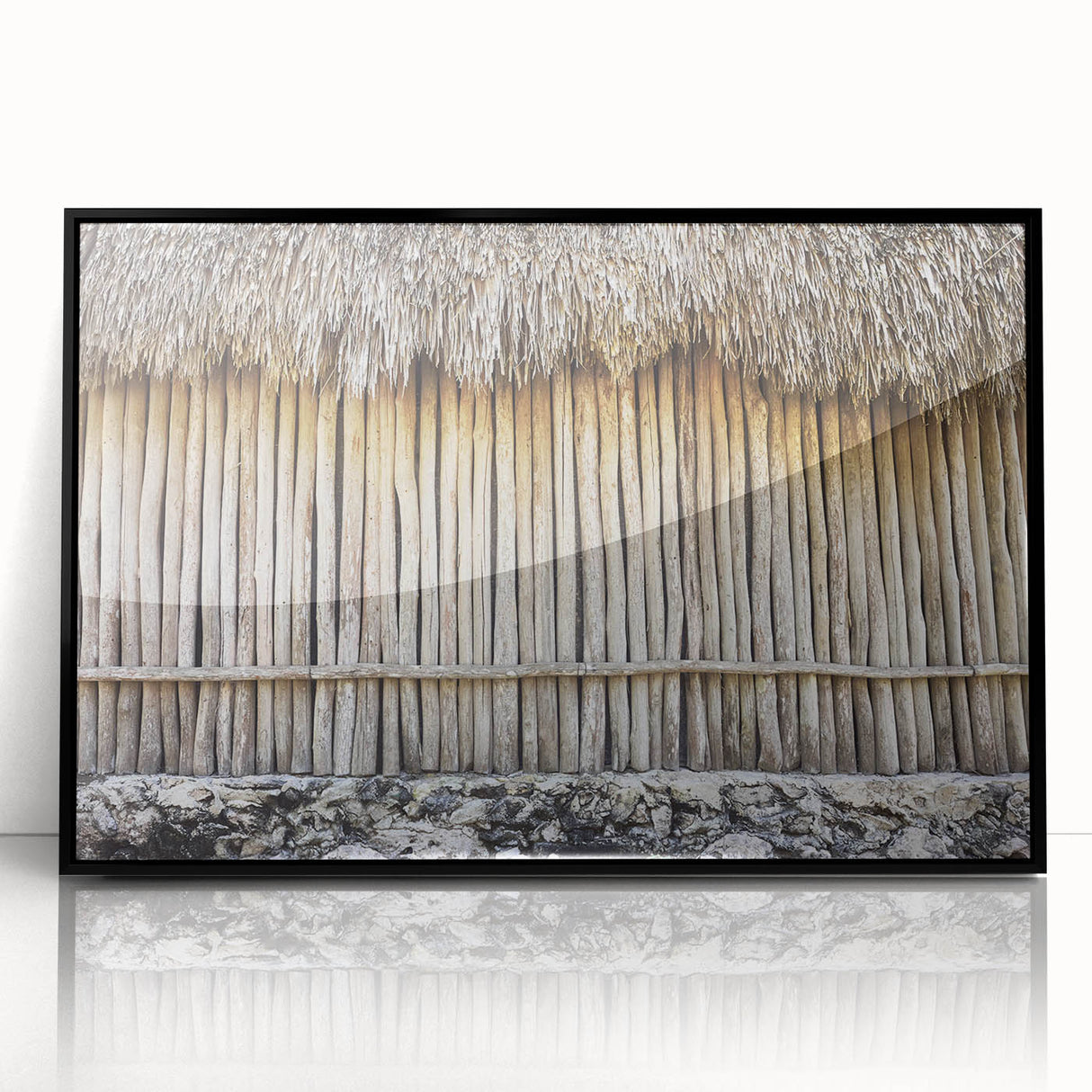 Large abstract wall art depicting a vibrant Mexican Quintana Roo scenery in a black acrylic frame.