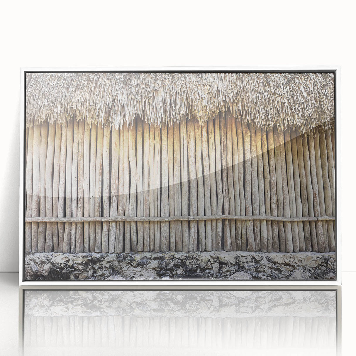 Acrylic print of a modern art depiction of Quintana Roo scenery in pastel shades, framed in white.