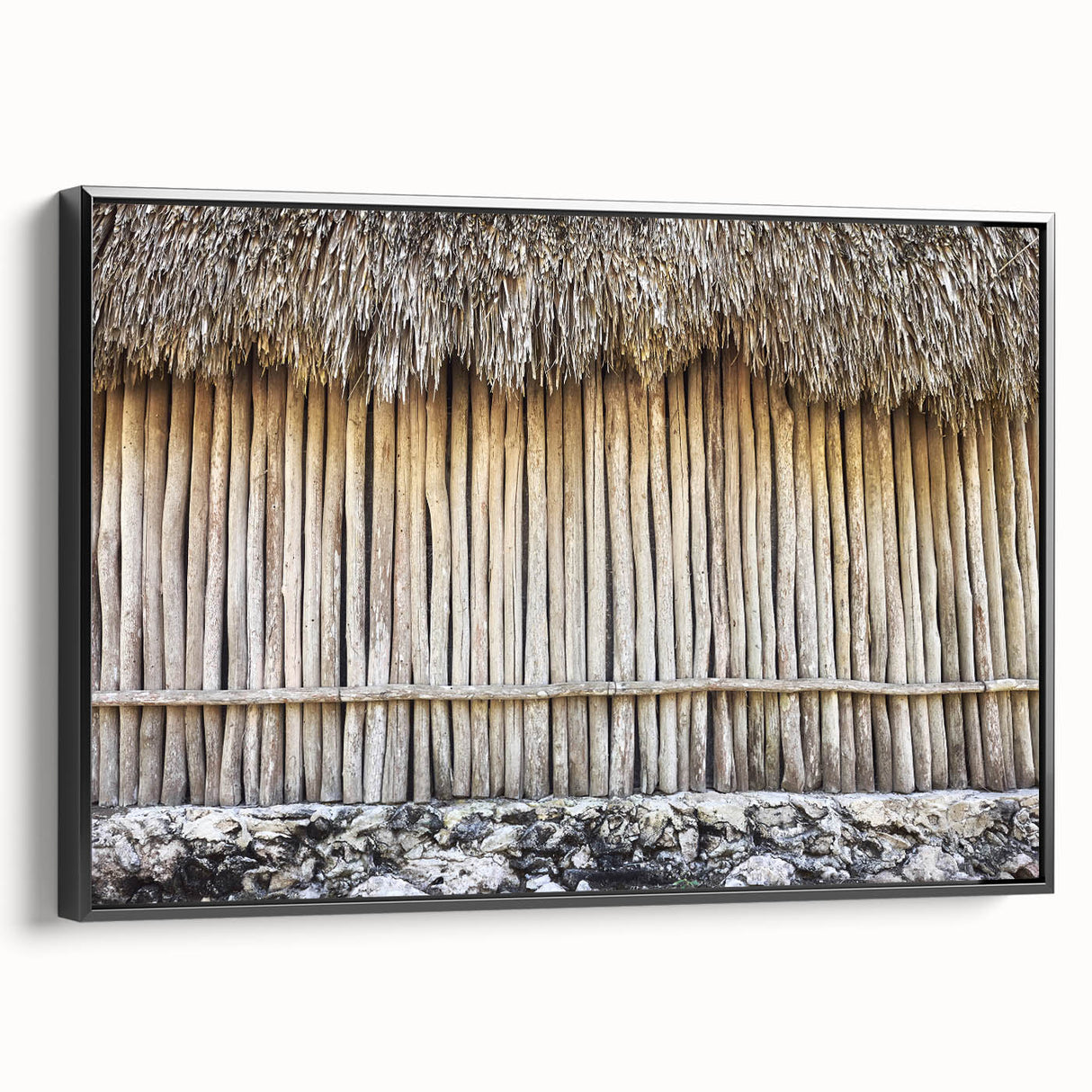 Black and white framed canvas of Quintana Roo landscape, in a vintage poster style, ideal for bedroom wall decor.