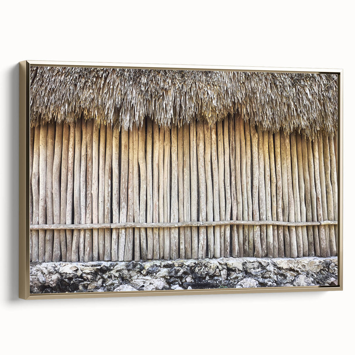 Framed canvas depicting a vintage landscape of Quintana Roo in black and gold tones, suitable for bedroom wall art.