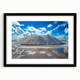 Landscape painting of Yucatan, Mexico in muted earth tones on a black framed poster, suitable for bedroom decor.