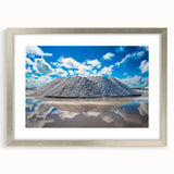 Extra large abstract art print of Yucatán scenery in vibrant colors on textured canvas, framed in silver.