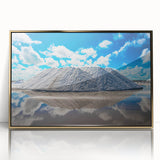 Large art print of Yucatan scenery in gold frame, featuring mid-century modernist style, ideal for nursery wall art.