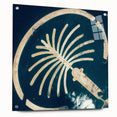 Acrylic glass print of Dubai skyline in muted earth tones, suitable for bedroom or dining room decor.