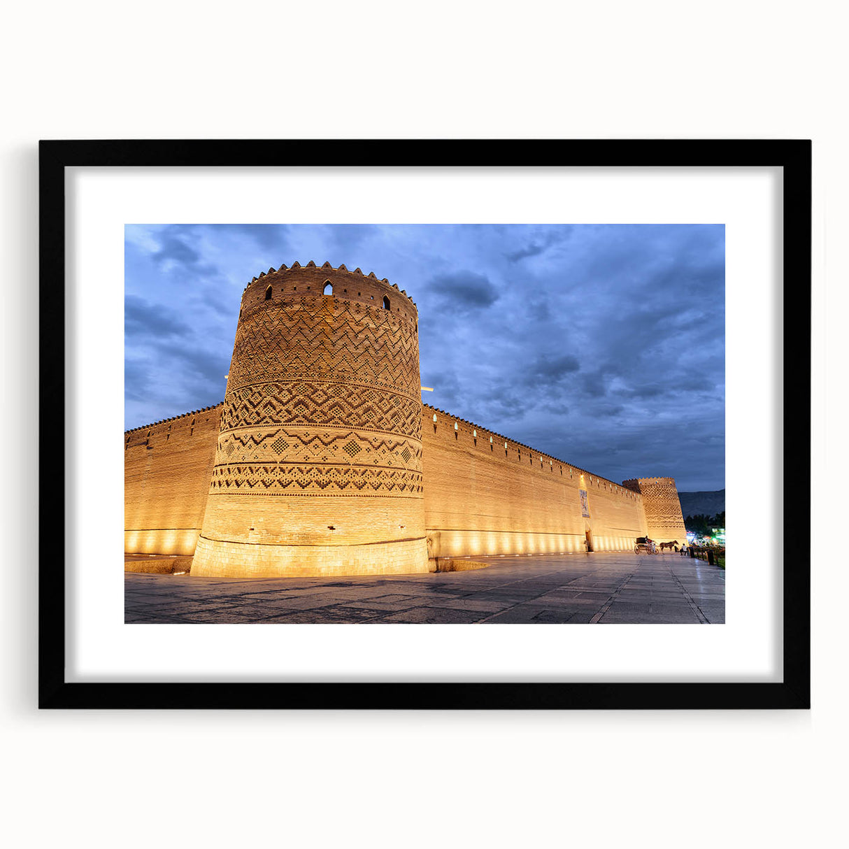 Abstract art print featuring a textured, colorful depiction of Middle Eastern scenery on a large canvas.