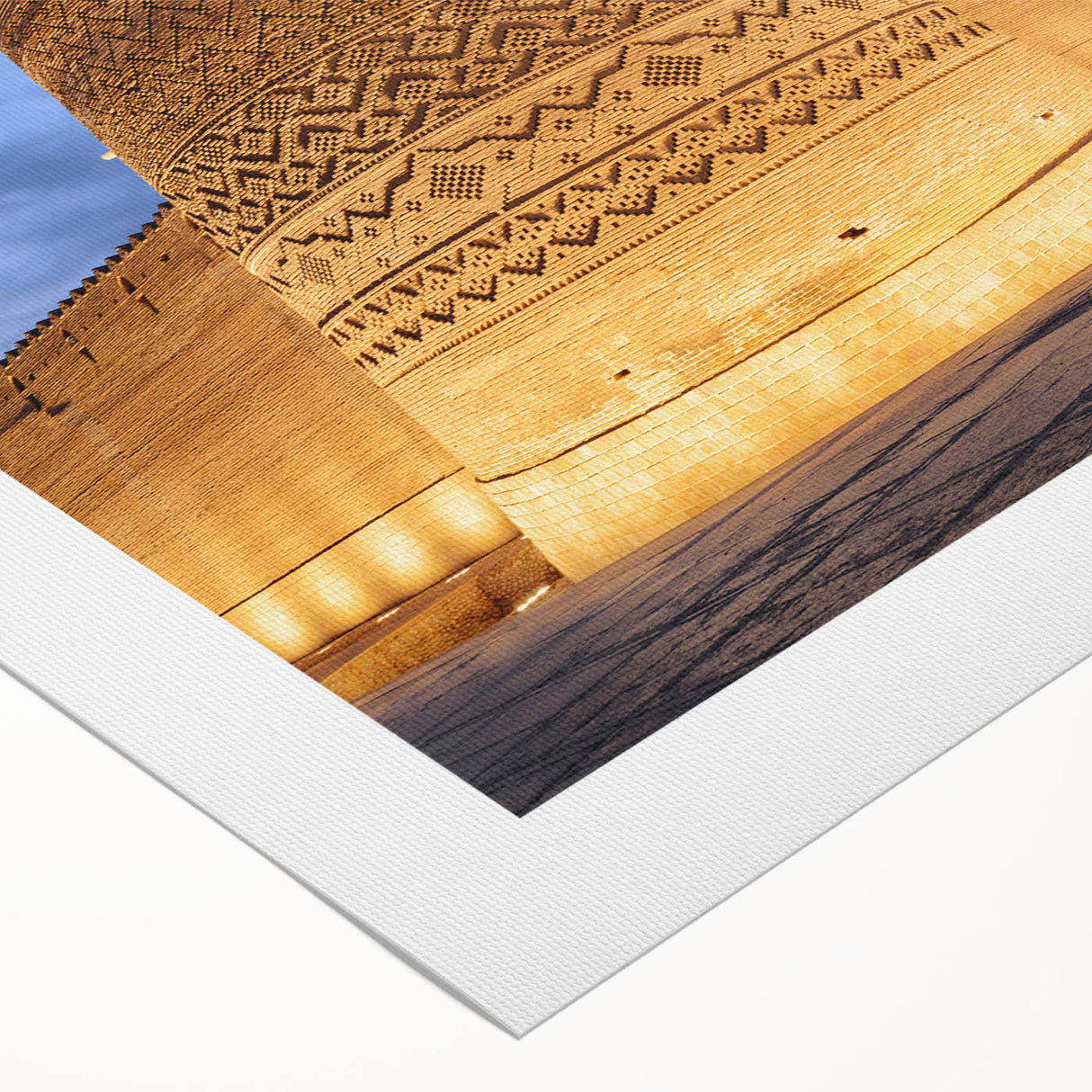 Art deco poster featuring a scenic view of a Middle Eastern landscape in muted earth tones, printed on rolled canvas.