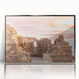 Mid-century modernist art depicting a serene Israel landscape in muted earth tones, framed acrylic.