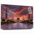 Acrylic glass print of an abstract Omani landscape in earthy and blue tones, suited for bedroom or dining room decor.