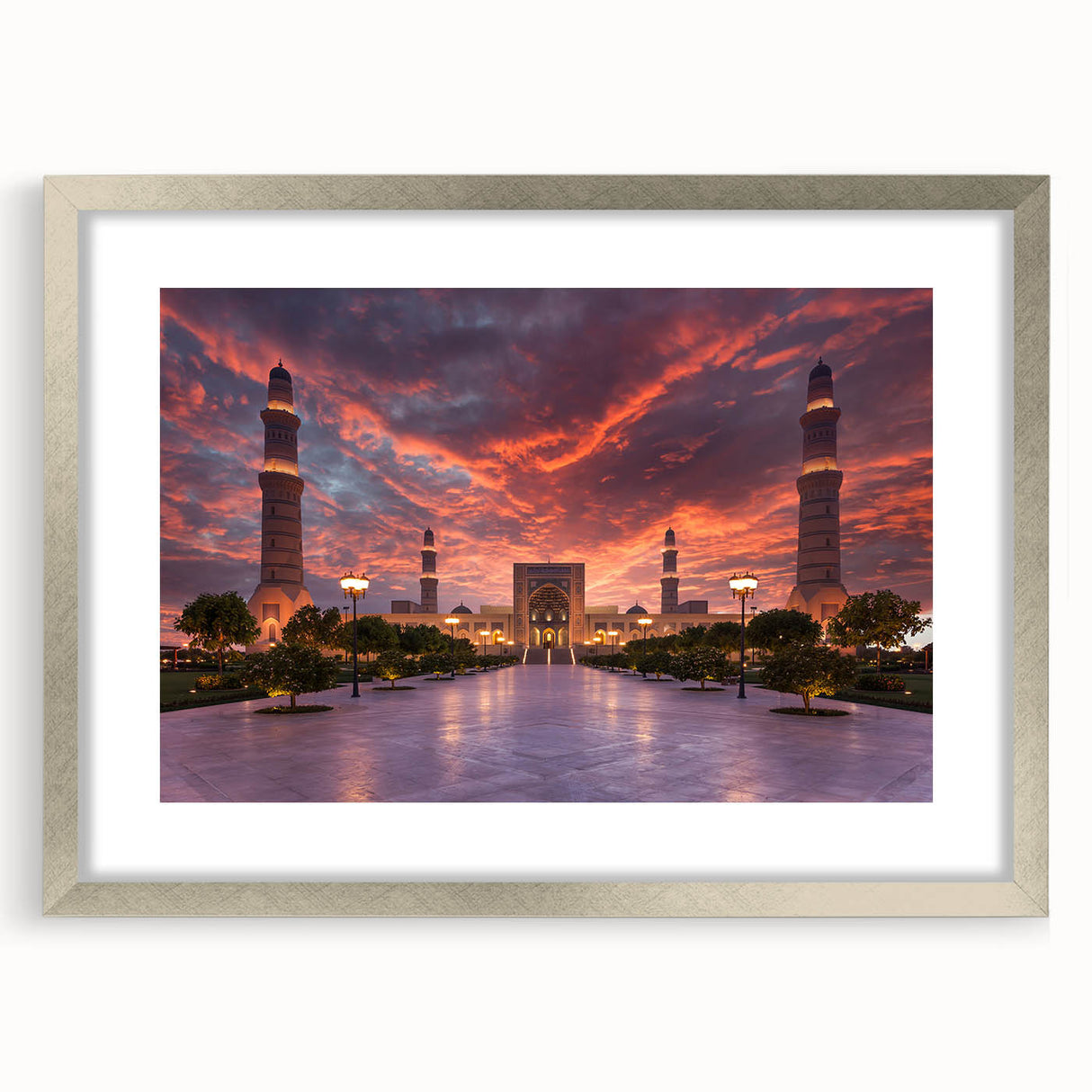 Textured art print of abstract Middle Eastern scenery in muted earth tones on a framed canvas, suitable for bedroom decor.
