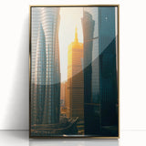 Framed acrylic print of a Qatar scenery in gold tones, ideal for modern art wall decor.