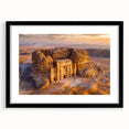 Extra large abstract art print featuring colorful, textured scenery of a Middle Eastern landscape on a black framed canvas.