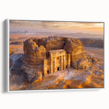 Vintage poster art of a Saudi Arabian scenery in vibrant colors on a framed canvas, ideal for living room decor.