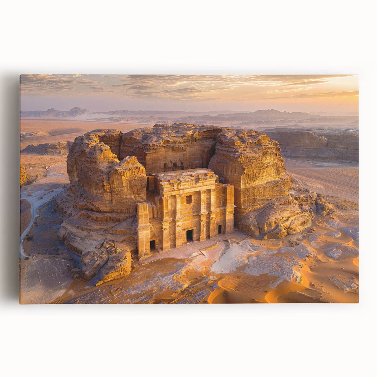 Large black and white canvas print of a Saudi Arabian landscape, ideal for kitchen wall art.