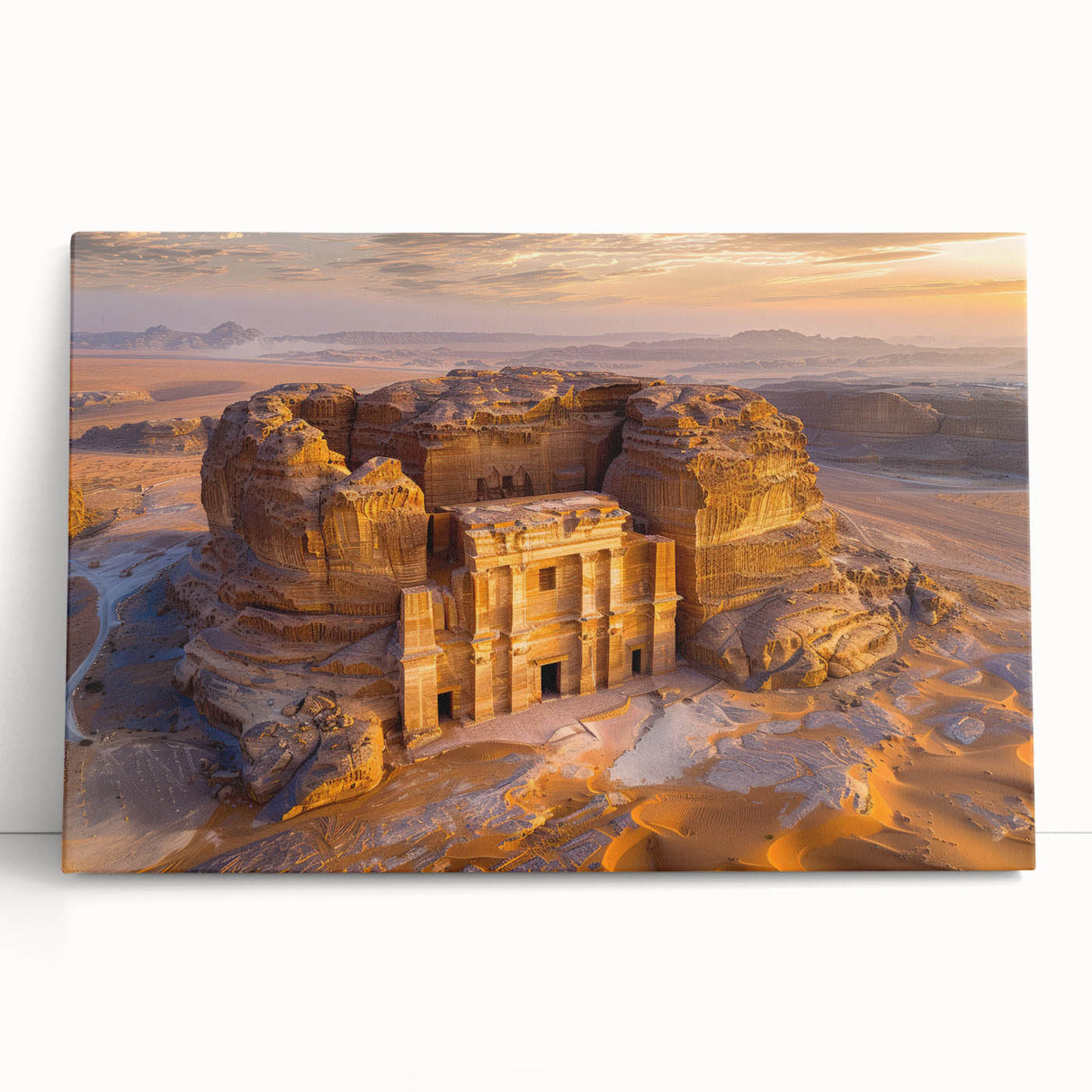 Black and white stretched canvas of a Saudi Arabian landscape, ideal for kitchen wall art or bedroom ambiance.
