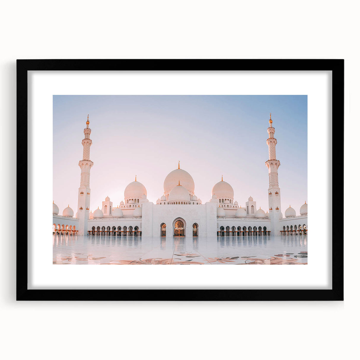 Abstract art print of Abu Dhabi skyline in vibrant, colorful hues on a large textured canvas, ideal for living room decor.