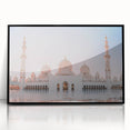 Large abstract wall art featuring a minimalist Abu Dhabi skyline in black and gray tones on a framed acrylic.