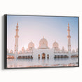 Black and white framed canvas of Abu Dhabi landscape, ideal for bedroom wall art.