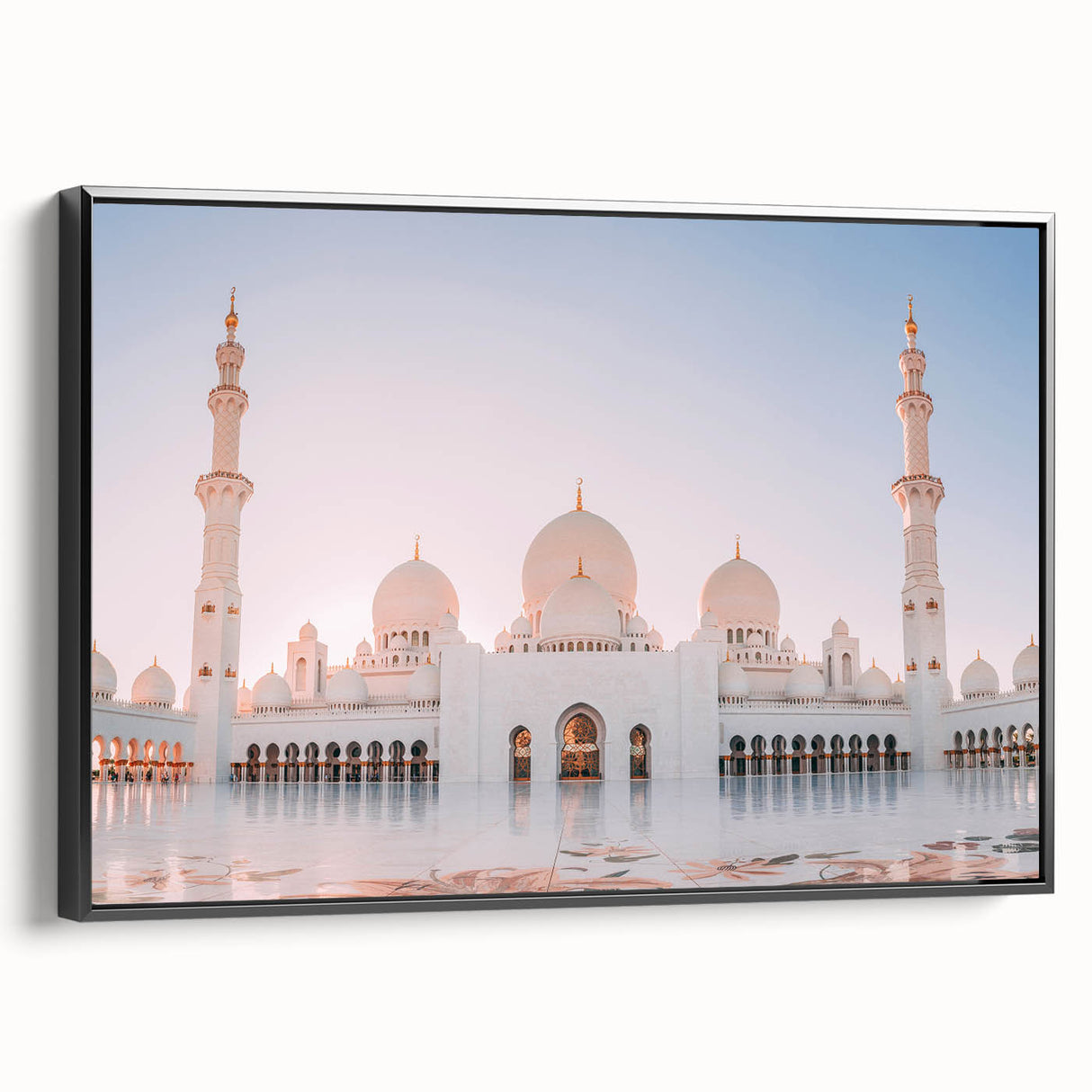Black and white framed canvas of Abu Dhabi landscape, ideal for bedroom wall art.