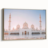 Framed canvas wall art featuring a black and gold vintage landscape painting of Abu Dhabi, ideal for bedroom decor.
