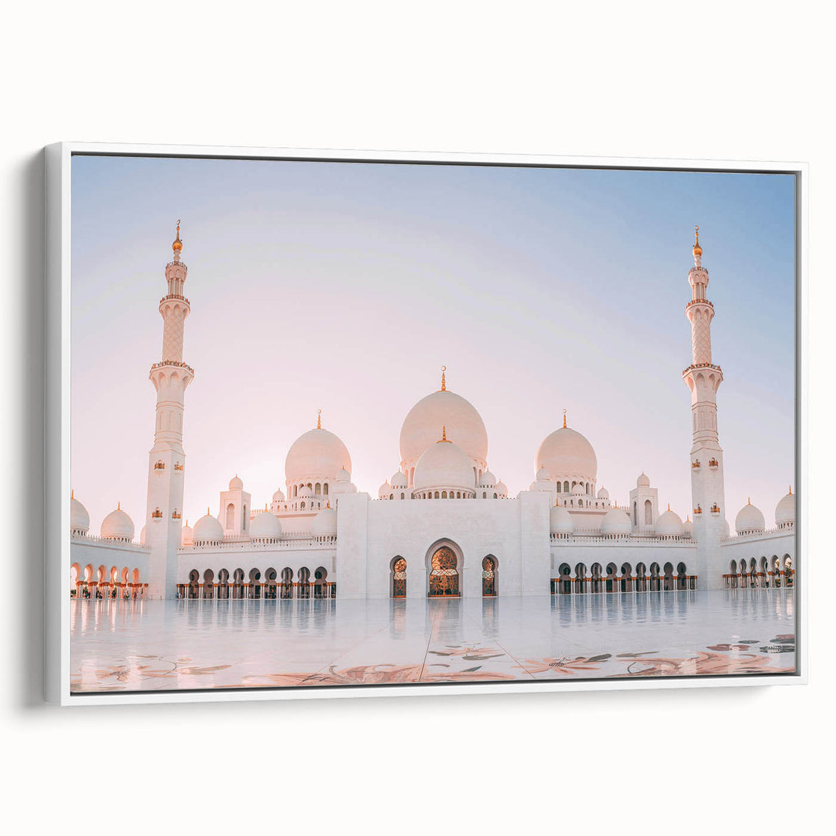 Vintage poster art of Abu Dhabi skyline in vibrant colors on a large framed canvas, ideal for living room decor.
