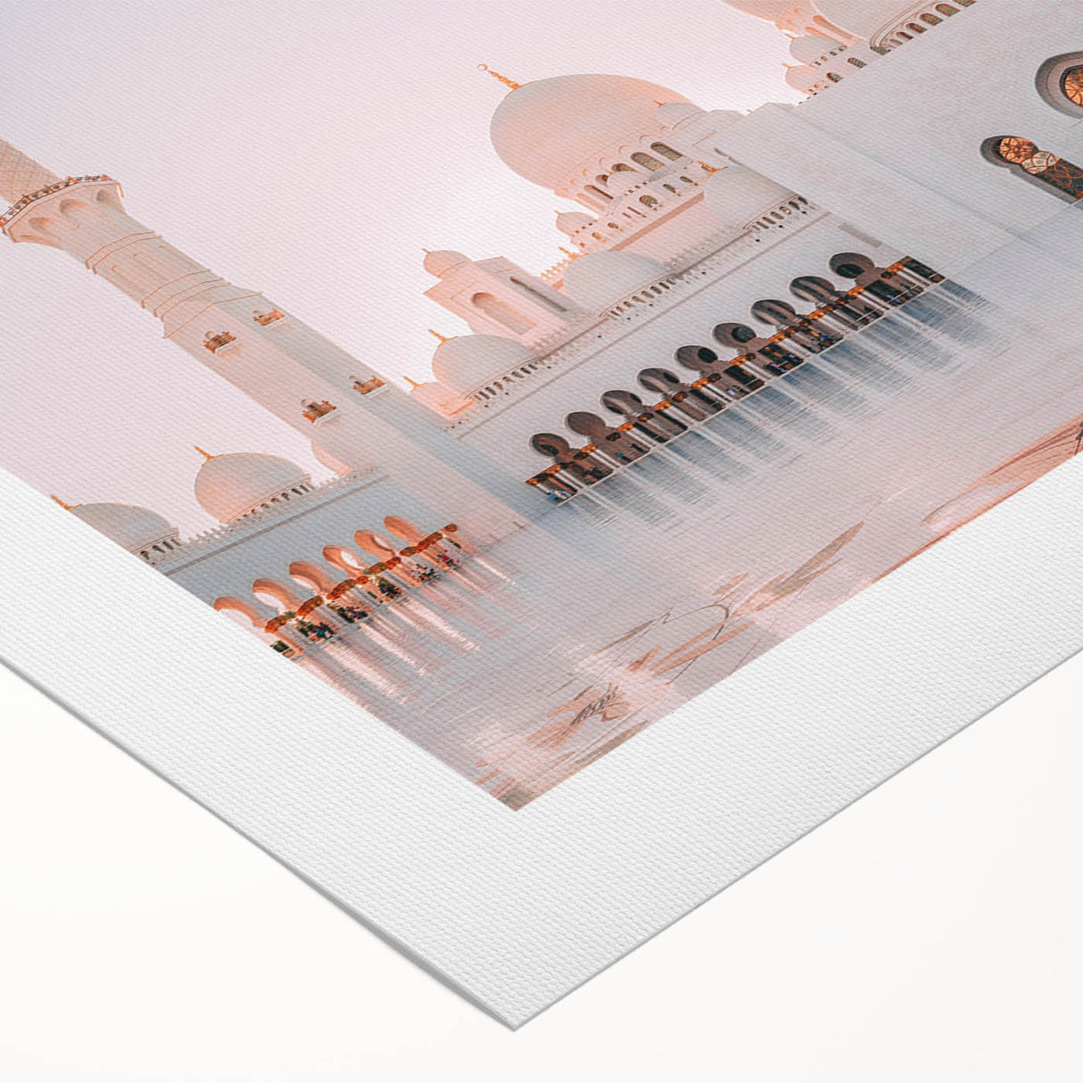Art deco poster featuring Abu Dhabi skyline in muted metallic tones on rolled canvas, suitable for dining room decor.