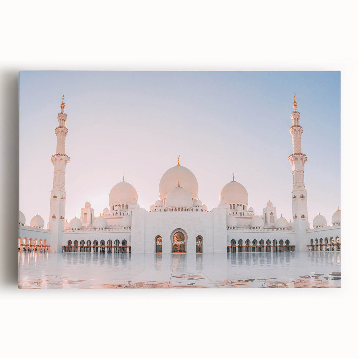 Black and white photo of Abu Dhabi skyline on large stretched canvas, suited for kitchen wall art.