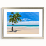 Textured abstract art print featuring a serene oceanic scene in cool blue and gray tones, framed in silver.