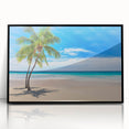 Large abstract wall art depicting a serene oceanic scene in muted blue and gray tones on a framed acrylic.