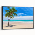 Black and white framed canvas of a serene Fiji landscape, ideal for bedroom wall decor.