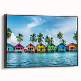 Framed canvas depicting a serene Tahitian landscape in muted earth tones, ideal for bedroom wall art.