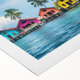 Art deco poster of a Tahitian landscape in muted earth tones on rolled canvas, suitable for dining room walls.