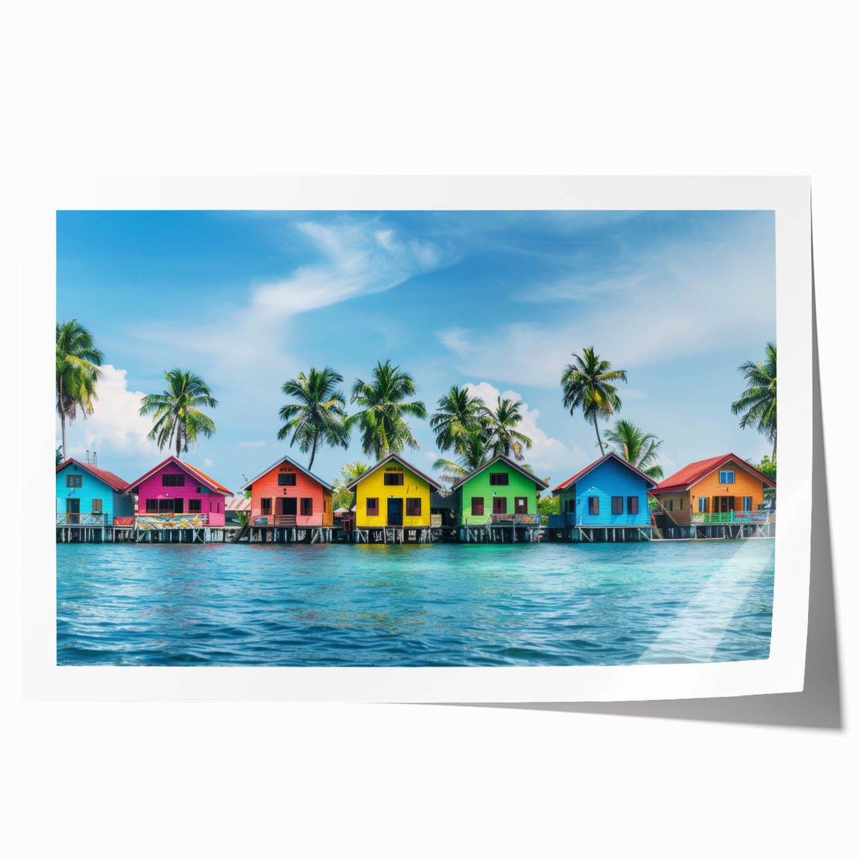 Extra large rolled print featuring a serene Tahitian landscape with lush greenery and calm waters.