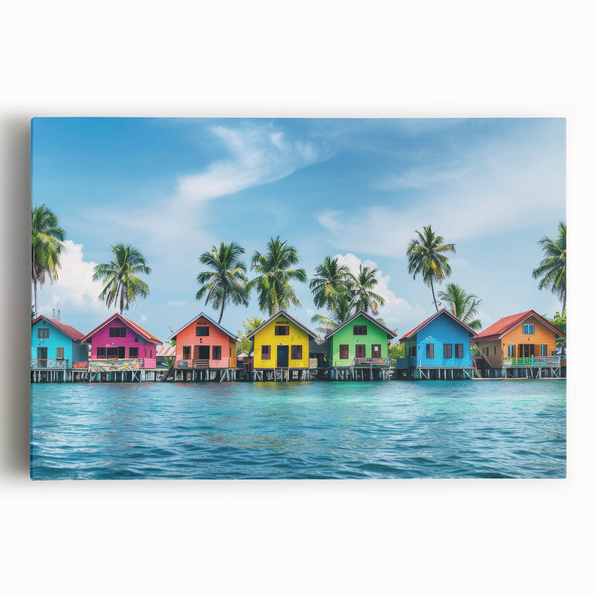 Black and white stretched canvas featuring a serene Tahitian landscape, ideal for kitchen wall art.