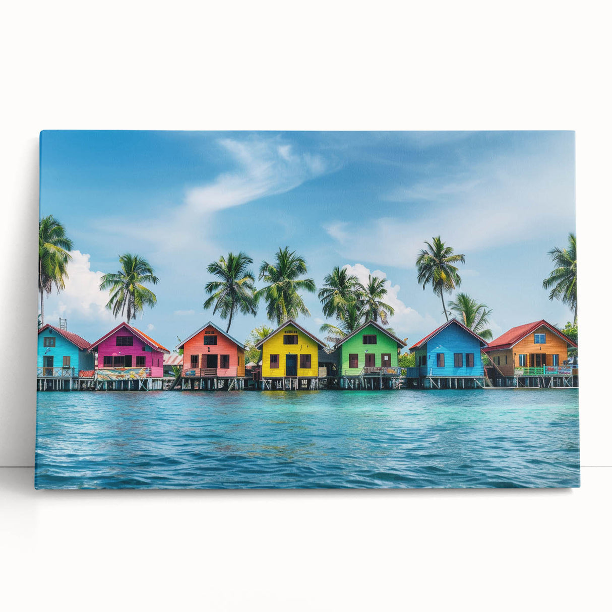 Black and white stretched canvas of Tahiti scenery, ideal for kitchen wall art or bedroom ambiance.