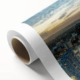 Art deco poster of Auckland skyline in pastel shades on rolled canvas, ideal for nursery wall art.