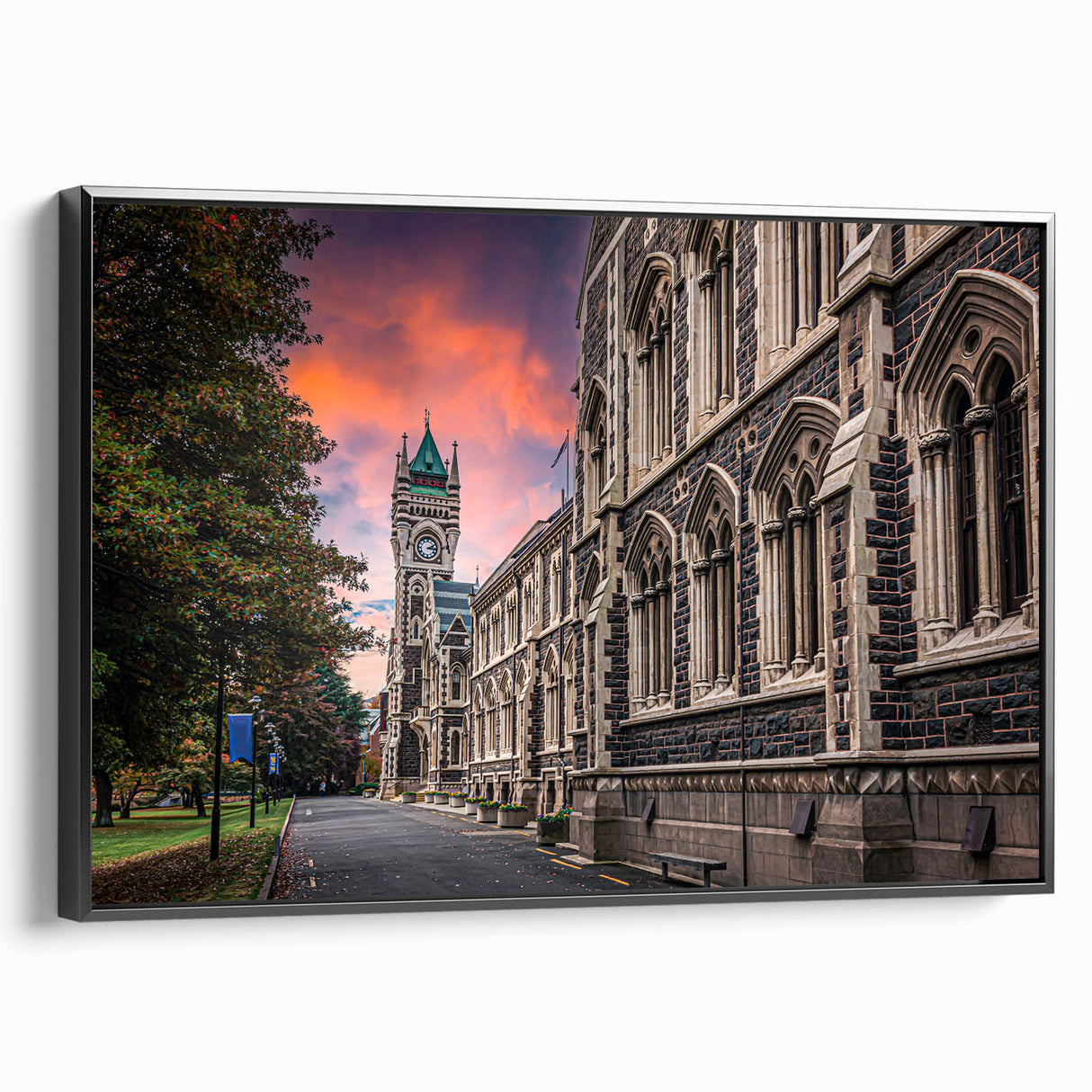Black and white framed canvas of a vintage-style New Zealand Otago landscape, ideal for bedroom wall decor.