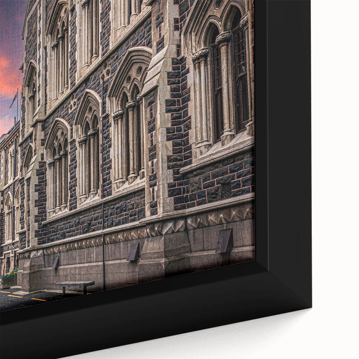 Extra large framed canvas featuring a textured depiction of Otago, New Zealand, with vibrant colors on a black background.