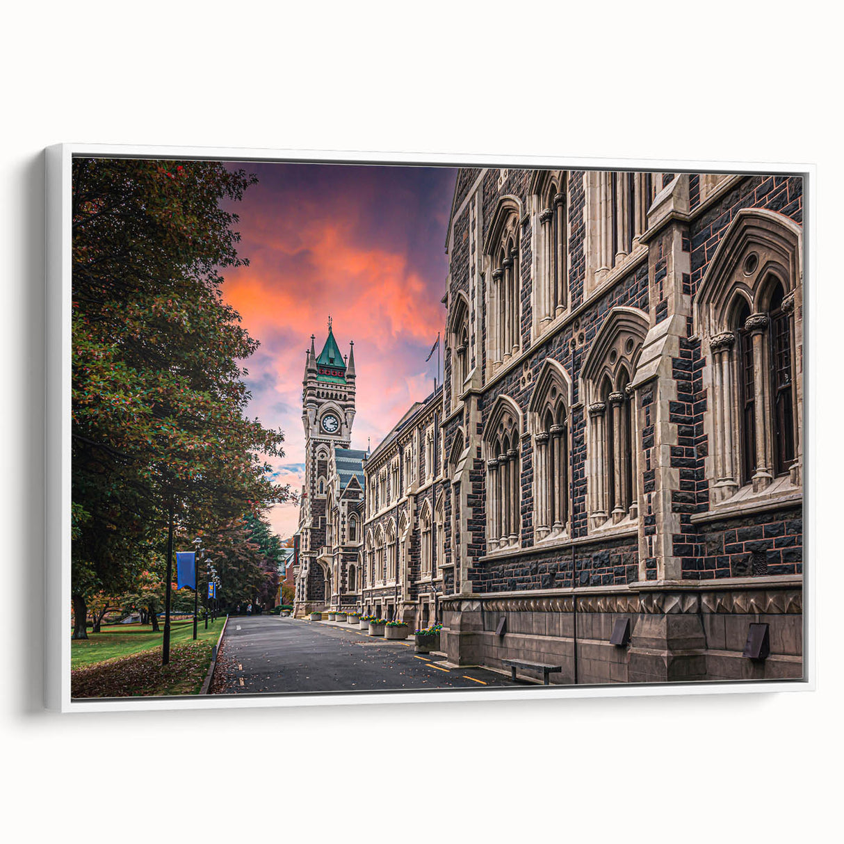 Vintage poster art of Otago, New Zealand scenery on a framed canvas, featuring vibrant colors, ideal for living room decor.