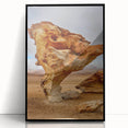 Large abstract wall art featuring a Bolivian landscape in muted earth tones, framed in black acrylic.