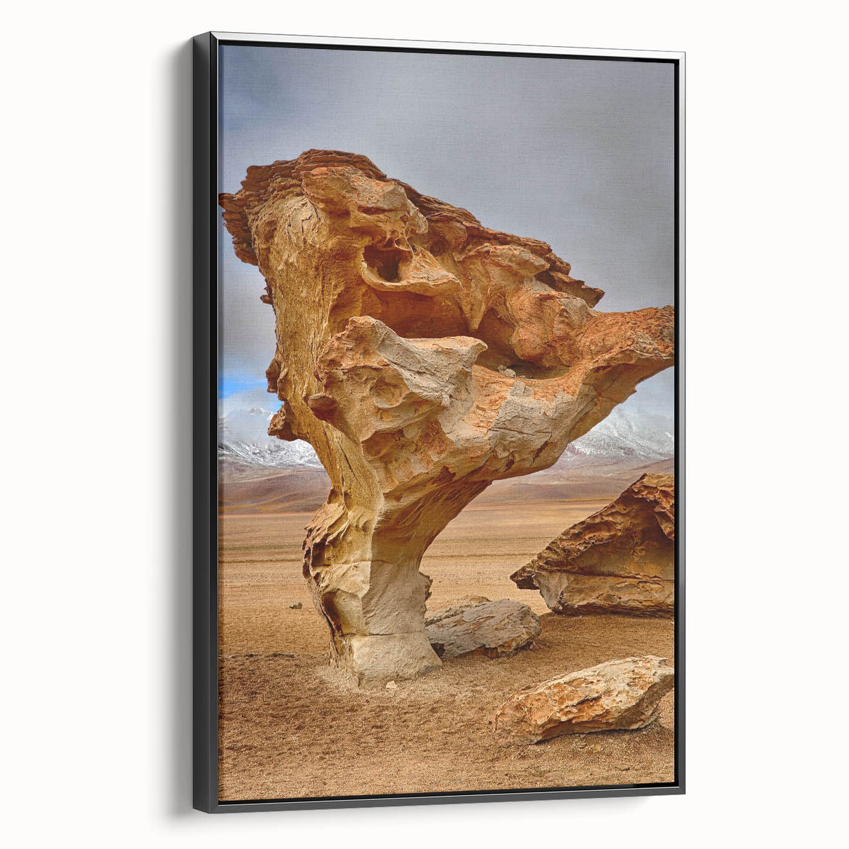 Black and white framed canvas of a Bolivian landscape, ideal for bedroom wall art.