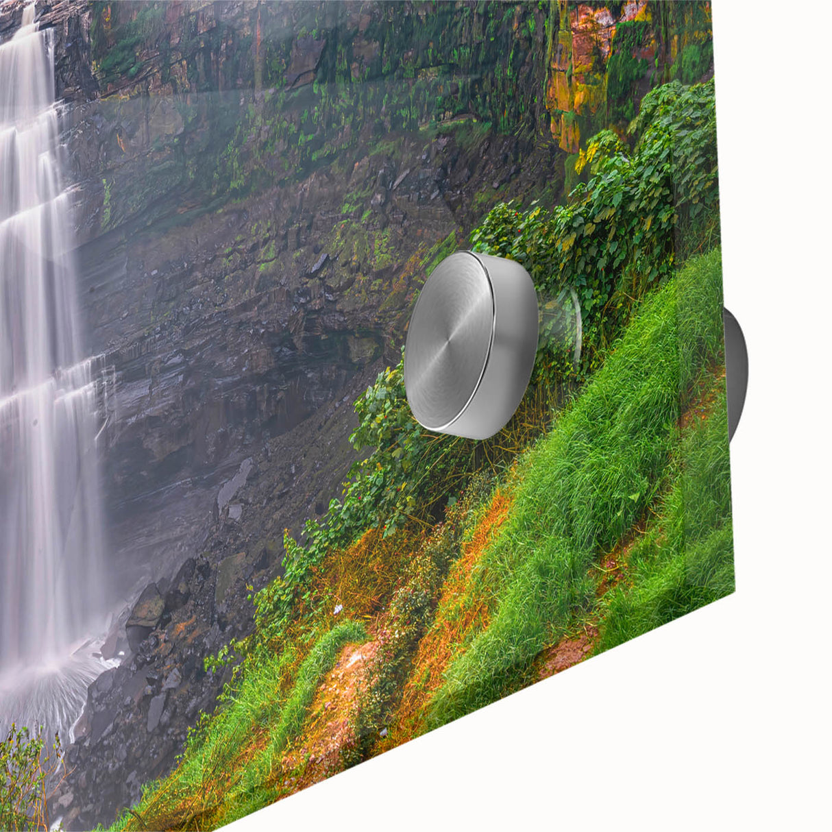 Large abstract wall art featuring a mid-century modernist design of a Colombian landscape on acrylic glass.
