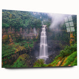 Large abstract wall art depicting a vibrant Colombian landscape on acrylic glass, ideal for bedroom or dining room decor.