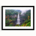 Extra large abstract art print of a colorful Colombian landscape, textured on a black framed canvas.