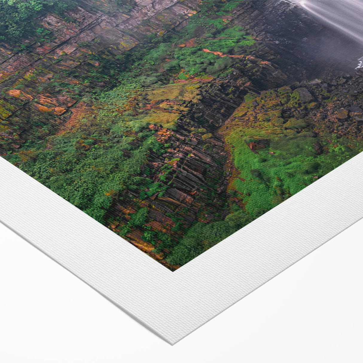 Art deco poster of a Colombian landscape in muted earth tones on rolled canvas.